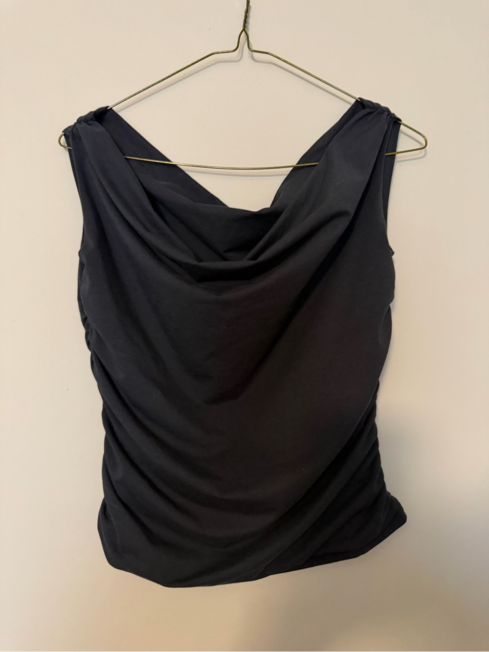 Abercrombie & Fitch Modal-Blend Ruched Cowl Neck Sleeveless Top Black M